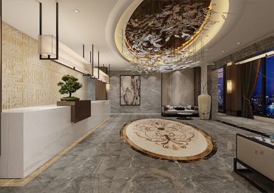 簡約中式洗浴會所裝修設計案例效果圖